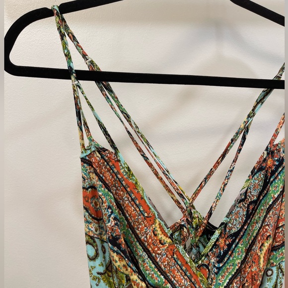 LF House of Three Multi-Colored Mini Strap Dress w/ Cross Back - Sz 8 - Picture 3 of 8